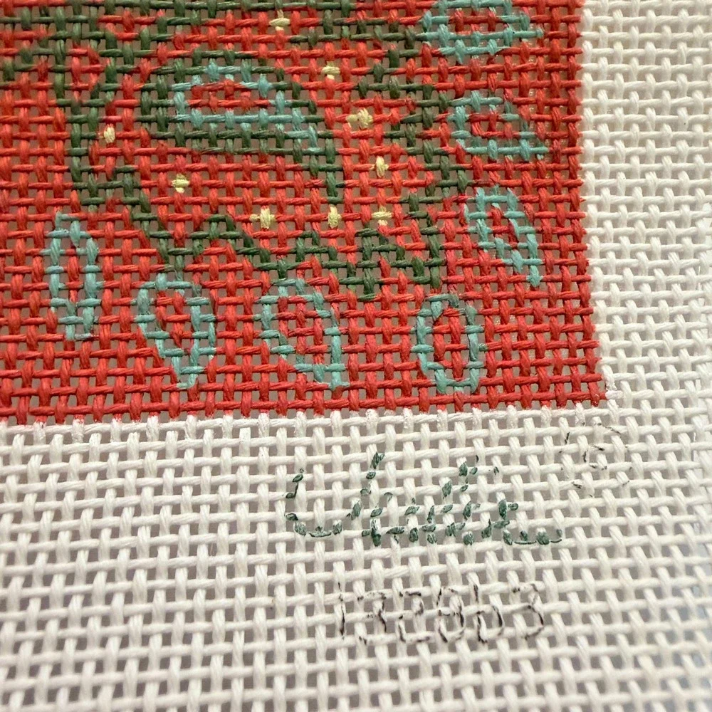 Julie Persian Peony Hand Painted Needlepoint Canvas Floral Vase 132863 Vintage